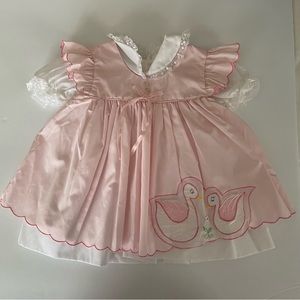 Baby Togs Vintage Baby Girl Pink Swan Dress Sz 12 Months